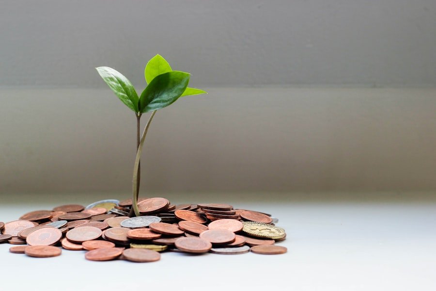 Una planta creciendo sobre monedas